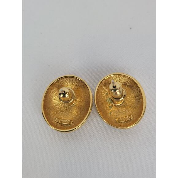 Vintage Napier Gold Tone & Black Oval Shape Post Earrings - Picture 5 of 6